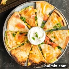 overhead photo of quesados (tortilla appetizer)