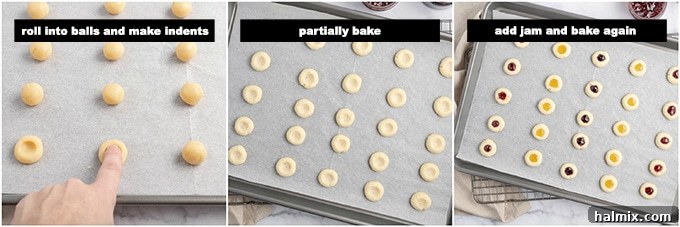 Close-up of small cookie dough balls being placed evenly spaced on a baking sheet lined with parchment paper, preparing for the oven.