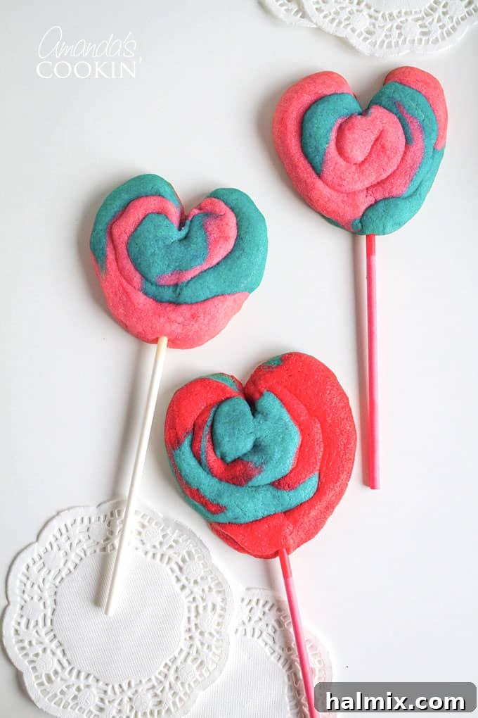 Sweetheart Play Dough Cookie Pops 3 Collection of colorful Valentine Play Dough Cookie Pops, showcasing their vibrant swirls