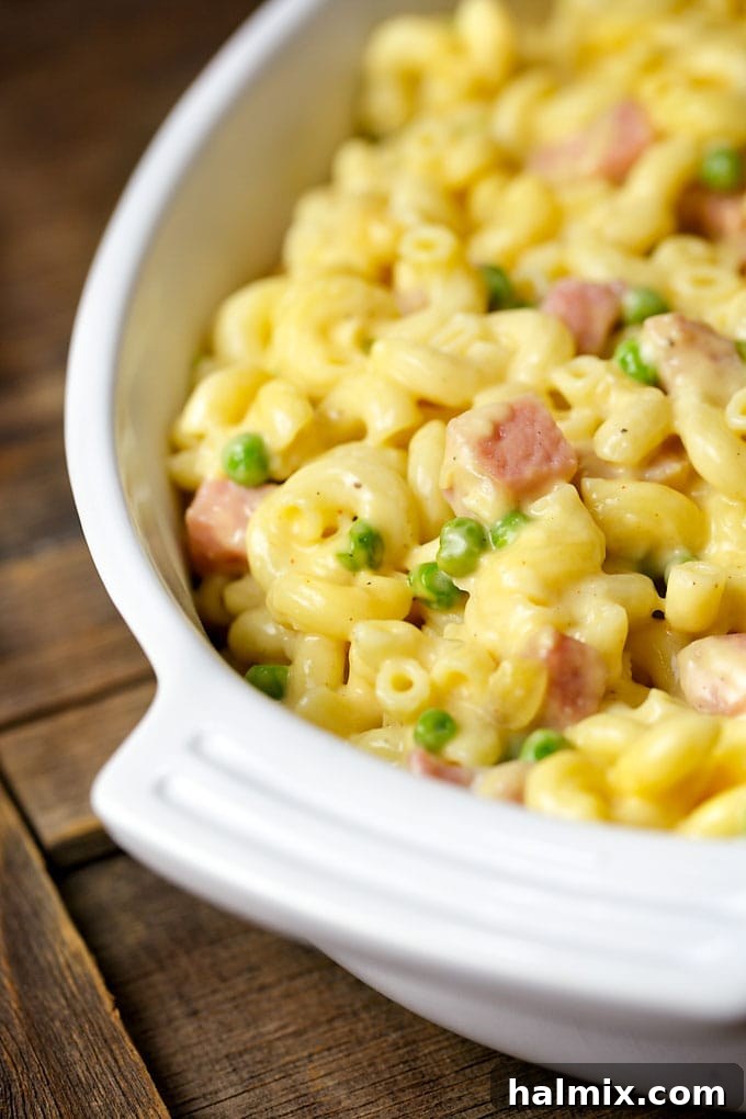 mac and cheese with ham and peas