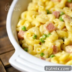 mac and cheese with ham and peas