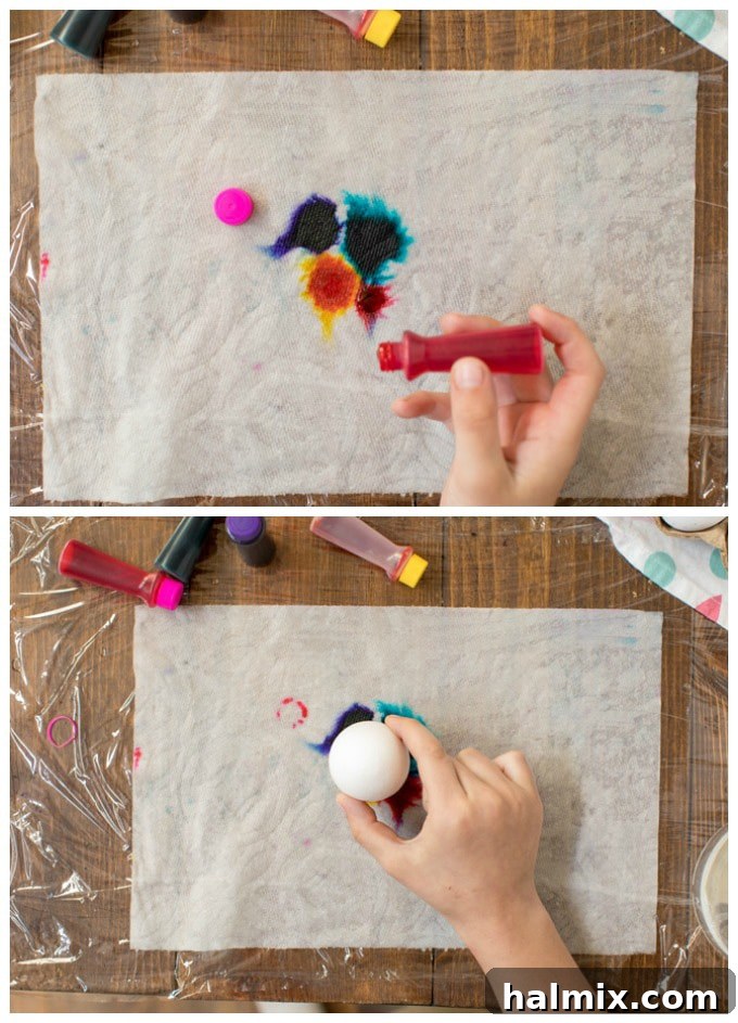 Groovy Tie Dye Easter Eggs Made Easy 5 Applying food coloring to a damp paper towel before wrapping the egg