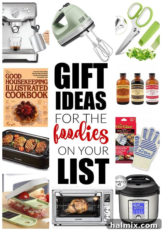 Our foodie gift guide will steer you in the direction of ultimate foodie gift-giving success! From handy gadgets to kitchen staples, we've got it all. A curated collage of various foodie gift ideas, from kitchen gadgets to gourmet ingredients.