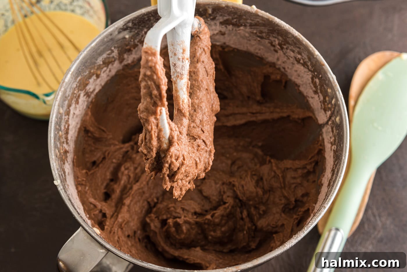 chocolate cake batter in a bowl