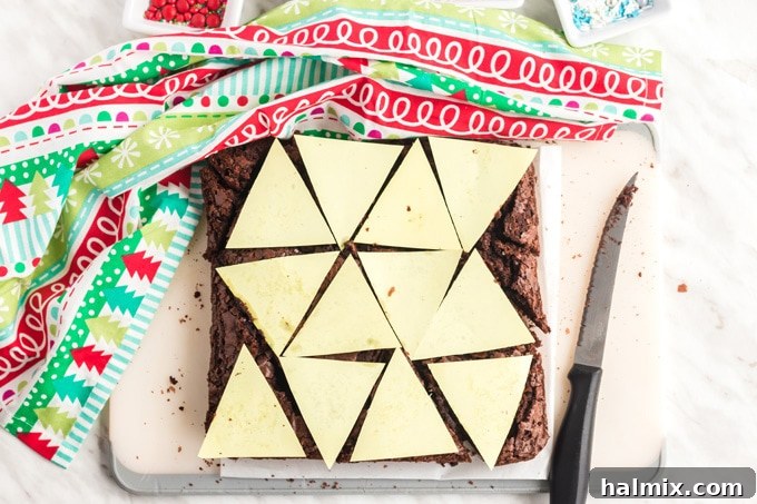 brownie pan with paper triangles on top
