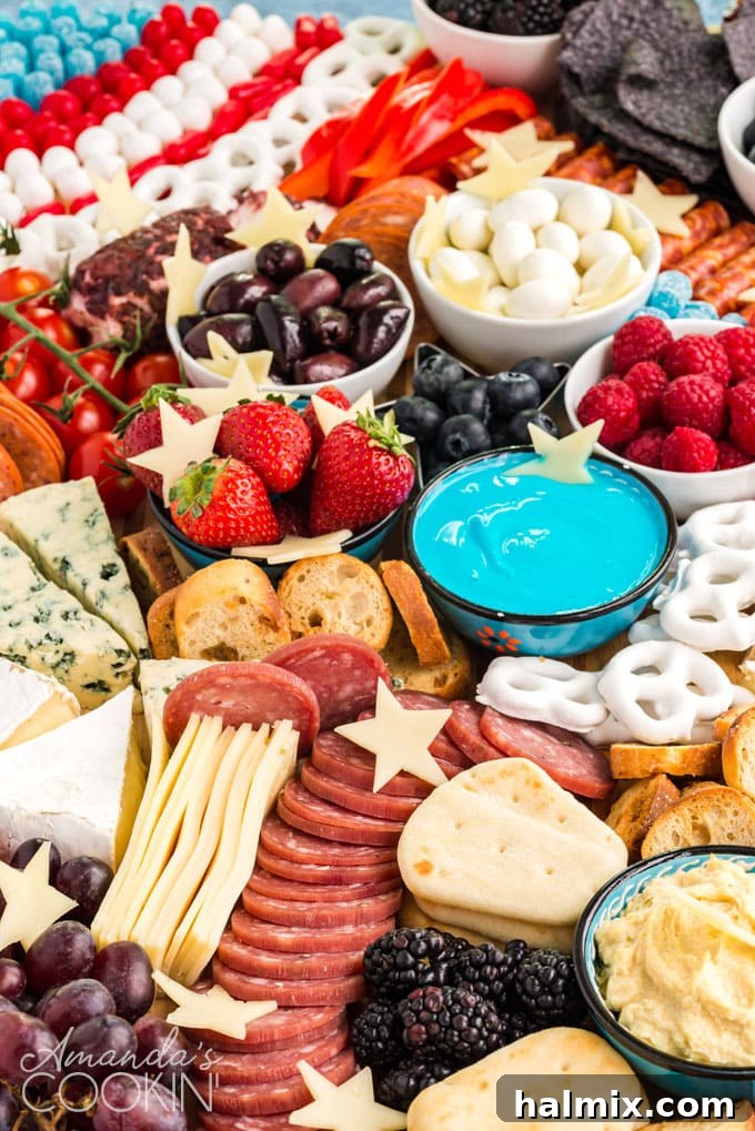 Close-up view of an inviting appetizer cheese board, showcasing a colorful array of fresh vegetables, ripe fruits, and creamy dips, perfectly arranged for a party.