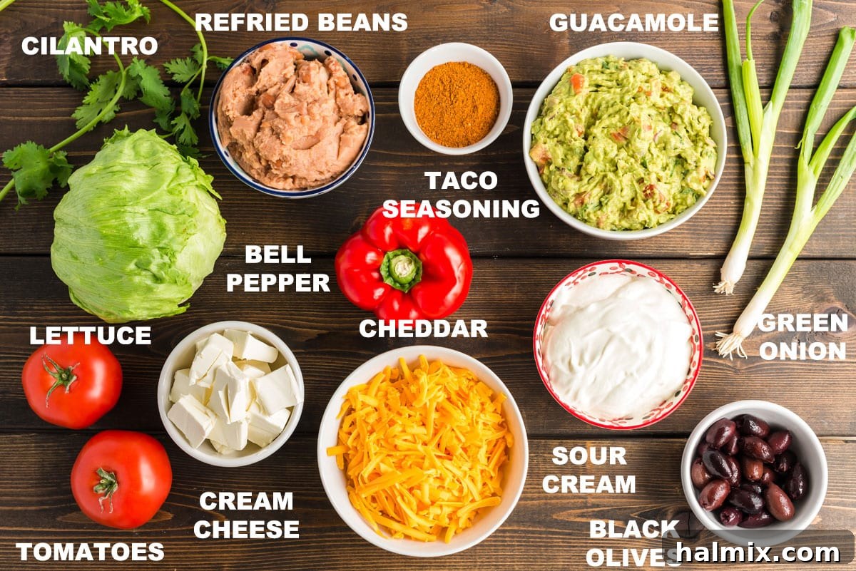 labeled ingredients for taco dip