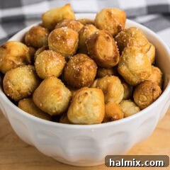 Close up photo of a bowl of Air Fryer Pretzel Bites