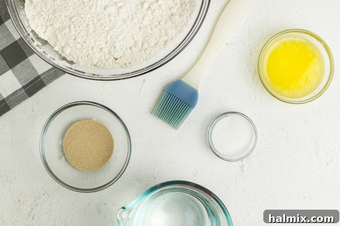 Golden Air Fried Pretzel Poppers 4 Ingredients for Air Fryer Pretzel Bites laid out on a surface