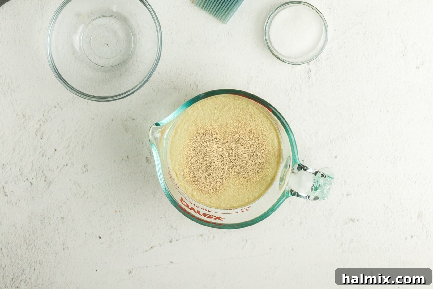 Golden Air Fried Pretzel Poppers 6 Yeast added to a liquid measuring cup of water