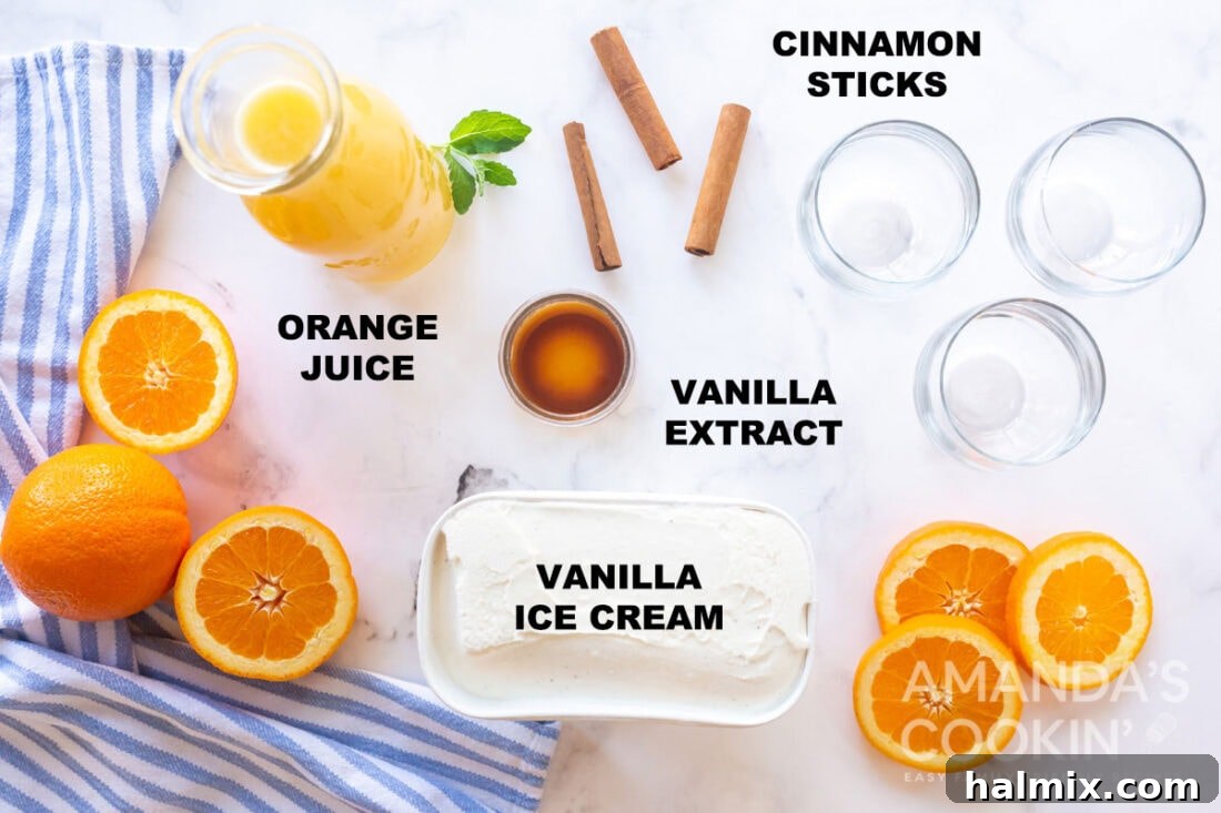 labeled ingredients for vanilla orange punch