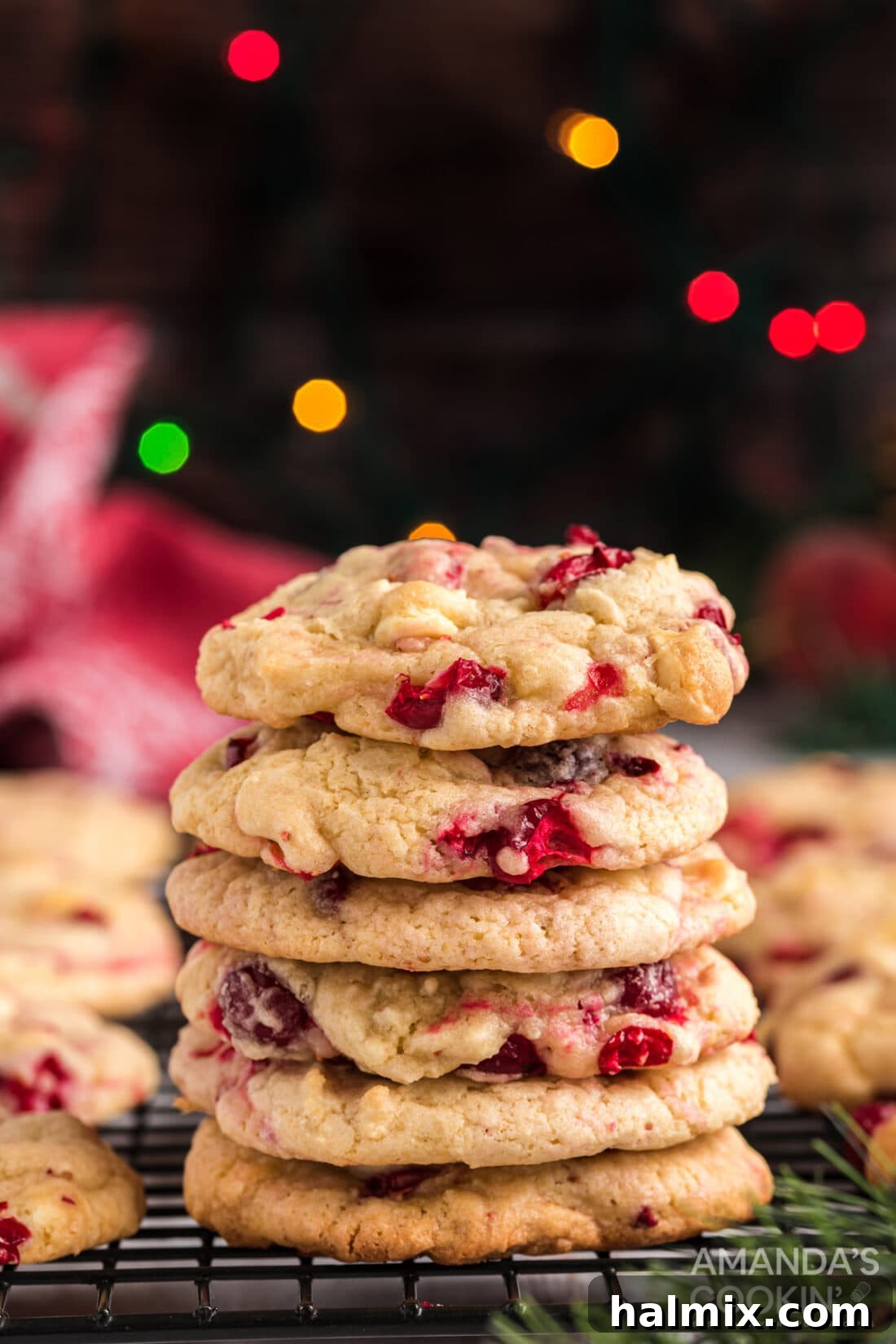 Sweet-Tart White Chocolate Cranberry Delights 16 Another beautiful stack of White Chocolate Cranberry Cookies, showcasing their delightful texture and vibrant colors.