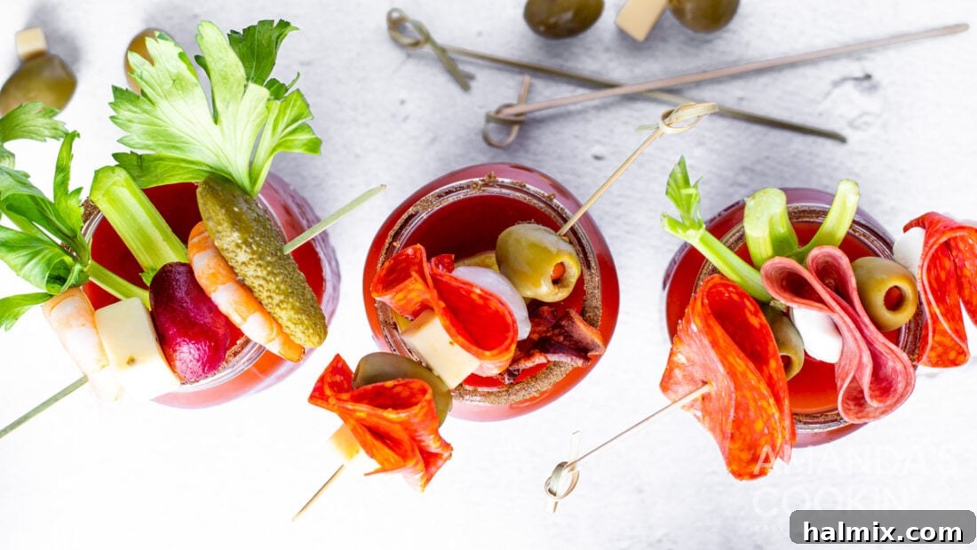 Bloody Mary Inspired Charcuterie Spread 7 overhead photo of bloody marys