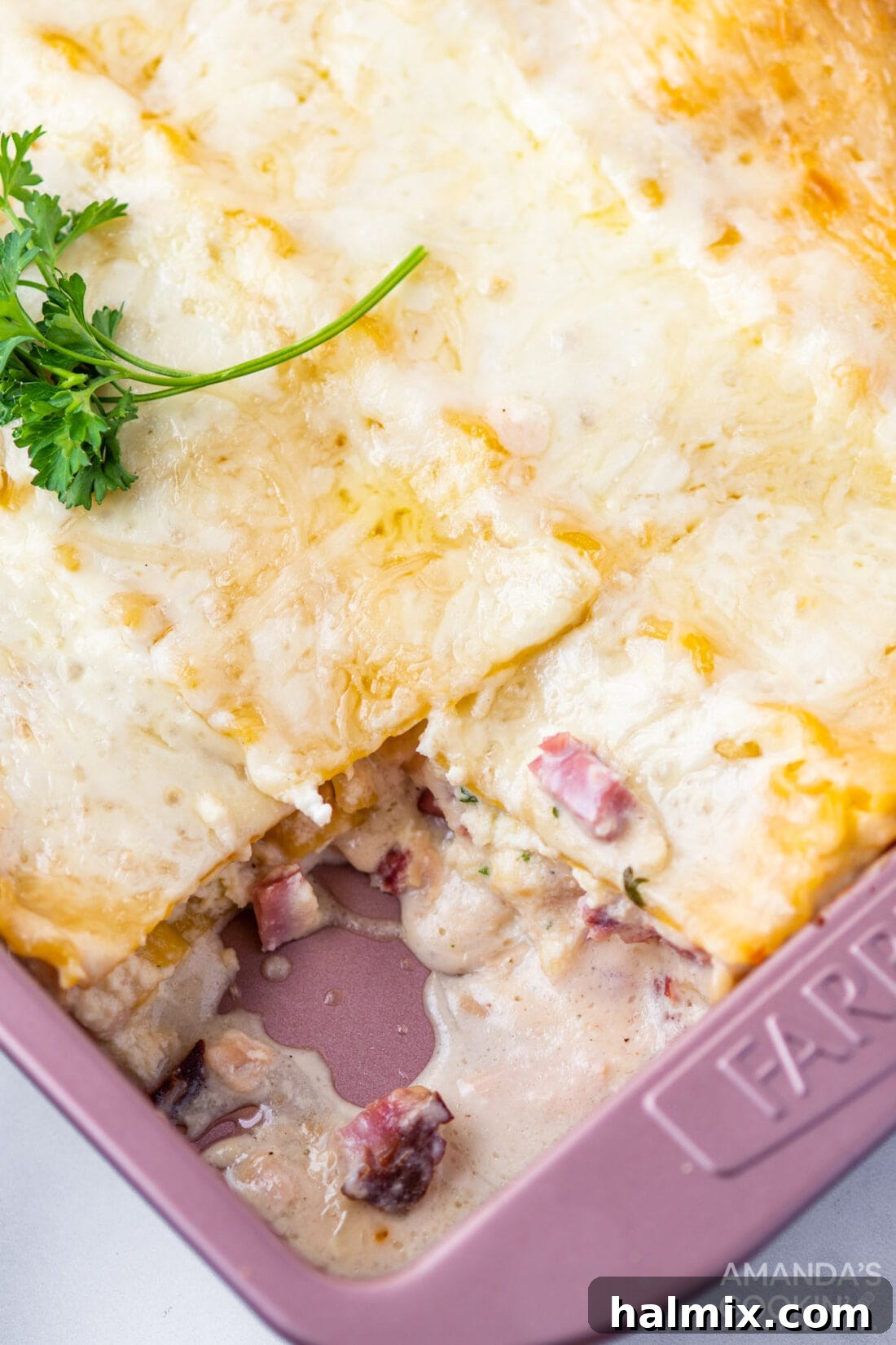 pan of lasagna with slice removed