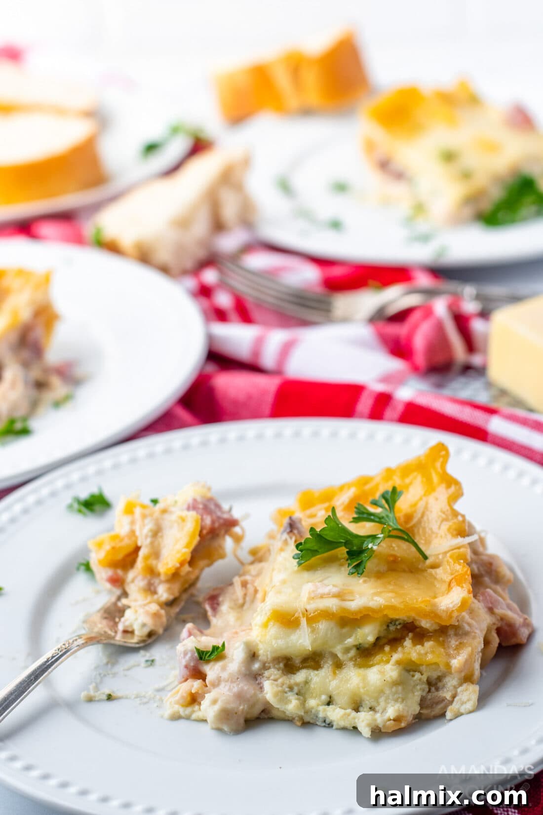 slice of lasagna on plate