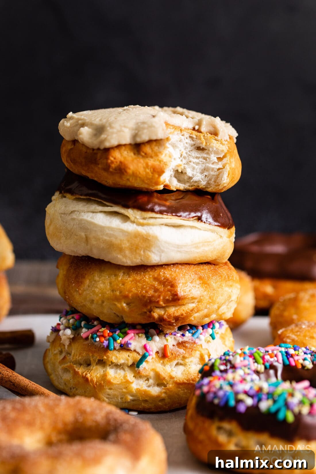 stack of decorated donuts that were made in the air fryer