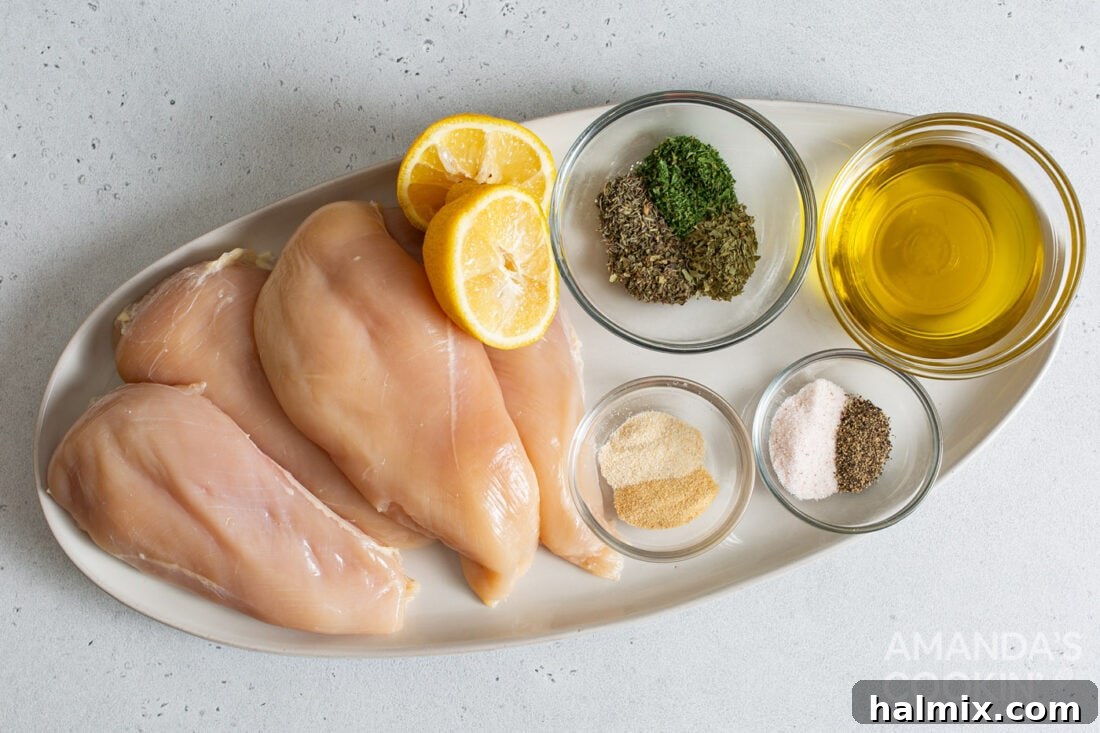 Collection of fresh ingredients for air fryer chicken breasts seasoning