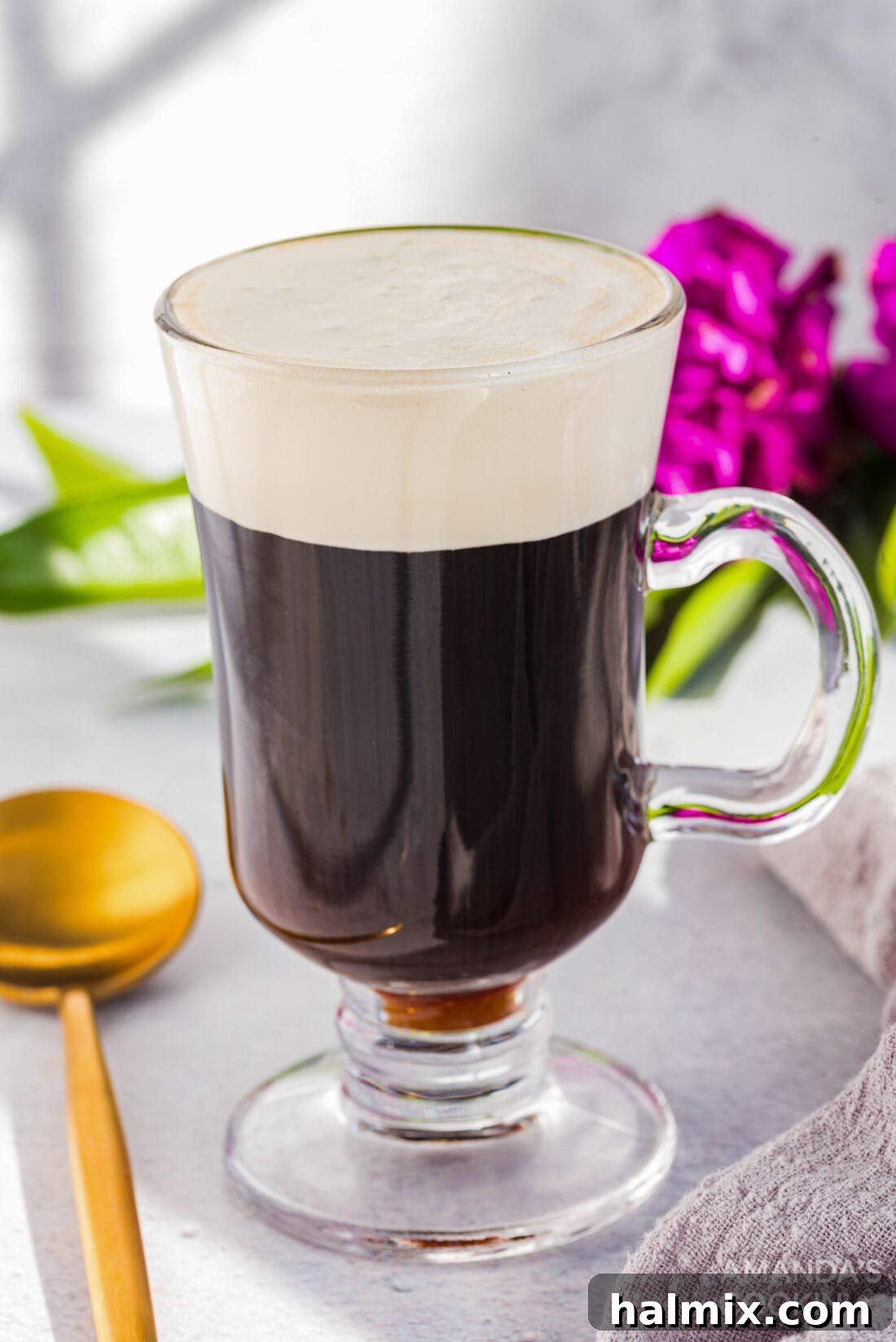 glass mug of irish coffee