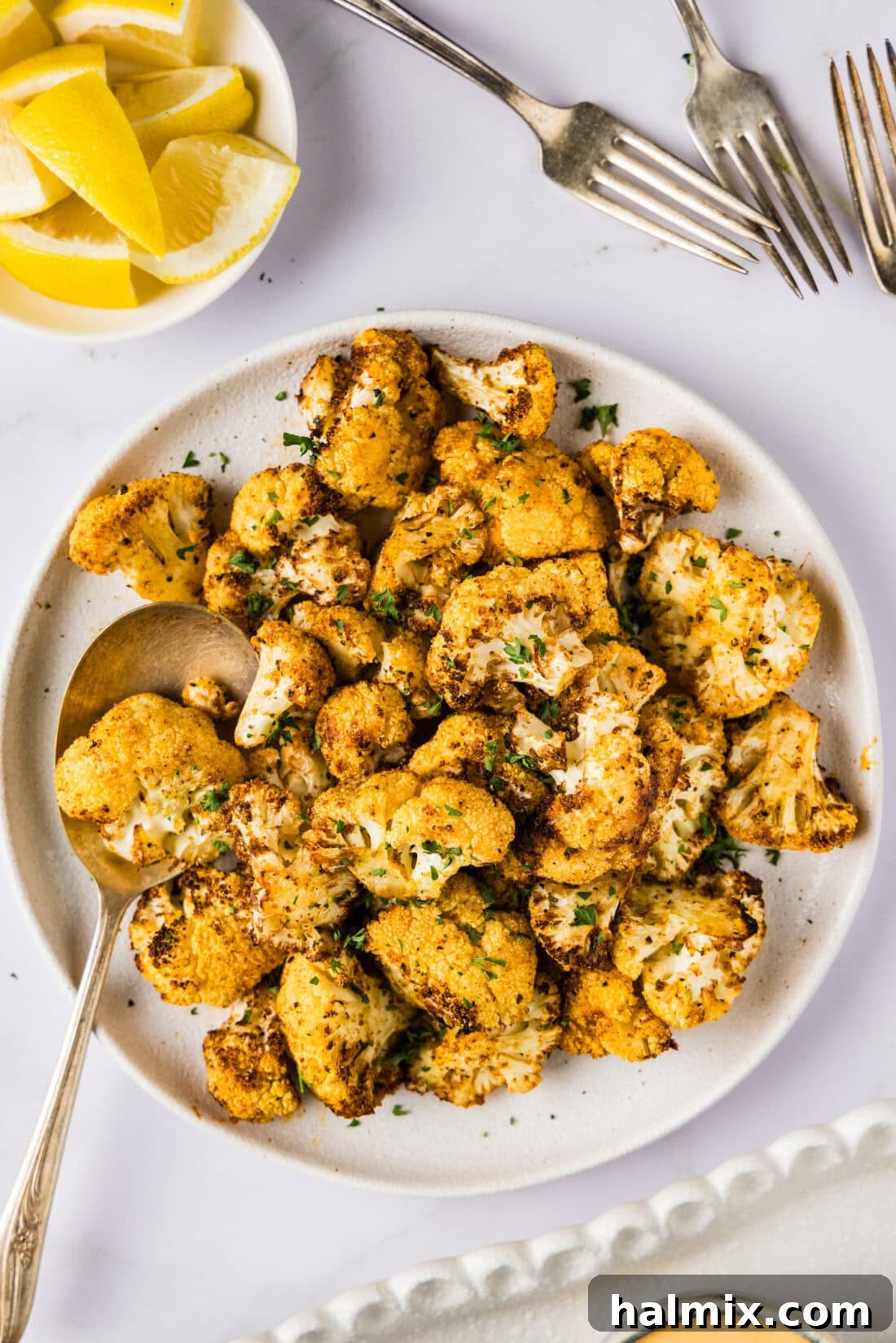 Golden Crispy Air Fryer Cauliflower 8 Plate of Air Fryer Cauliflower