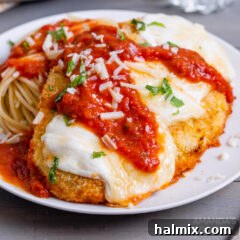 Air fryer chicken parmesan on a plate, ready to eat