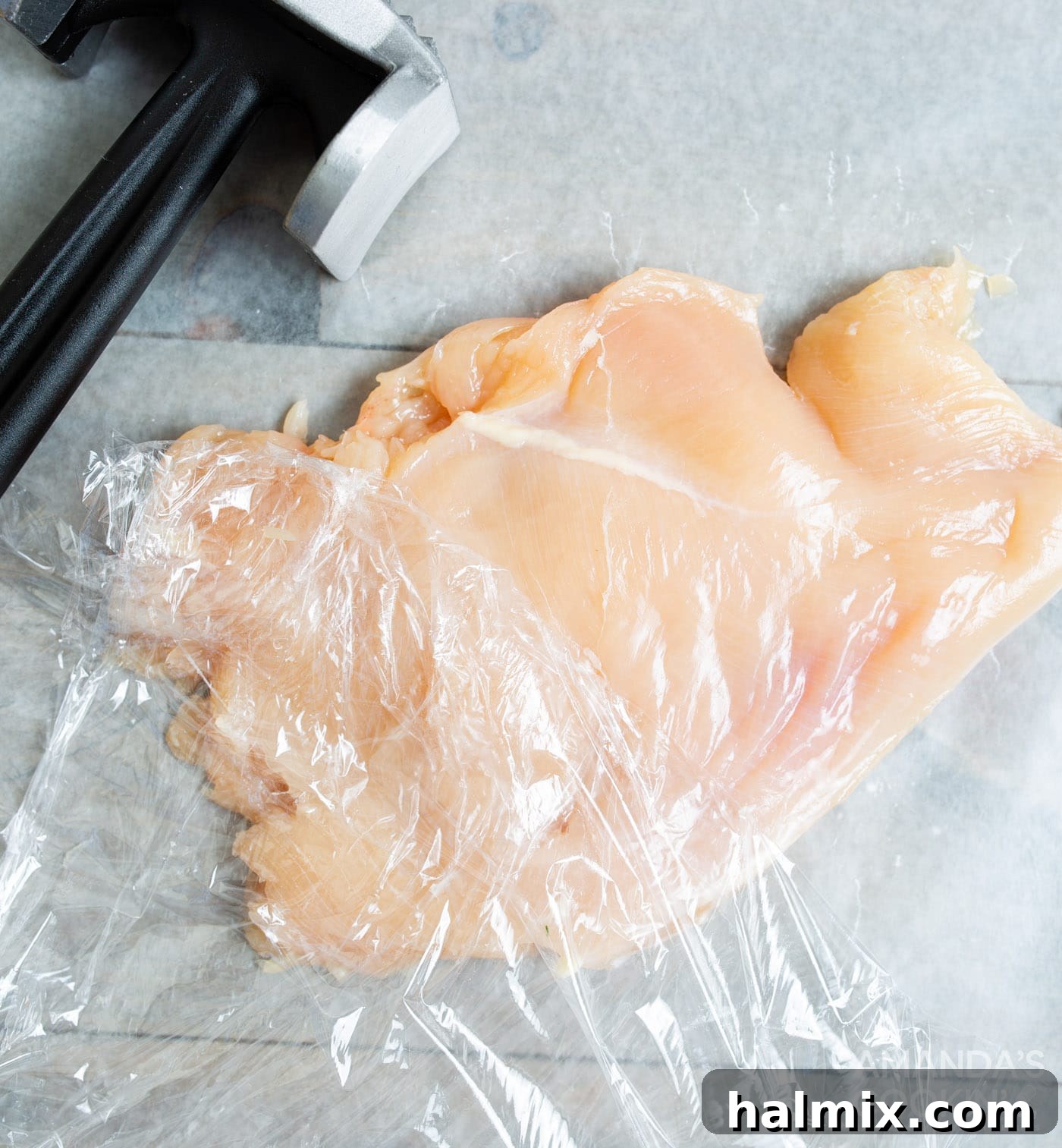 Crispy Air Fryer Chicken Parmesan 6 Pounded chicken breast ready for breading