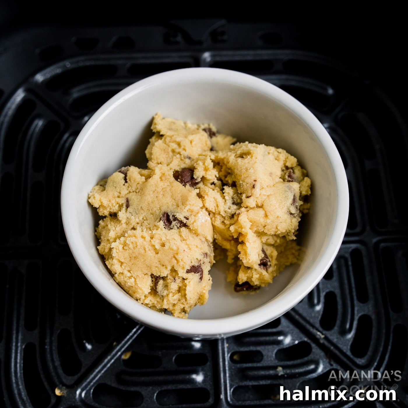 cookie dough scooped into ramekin