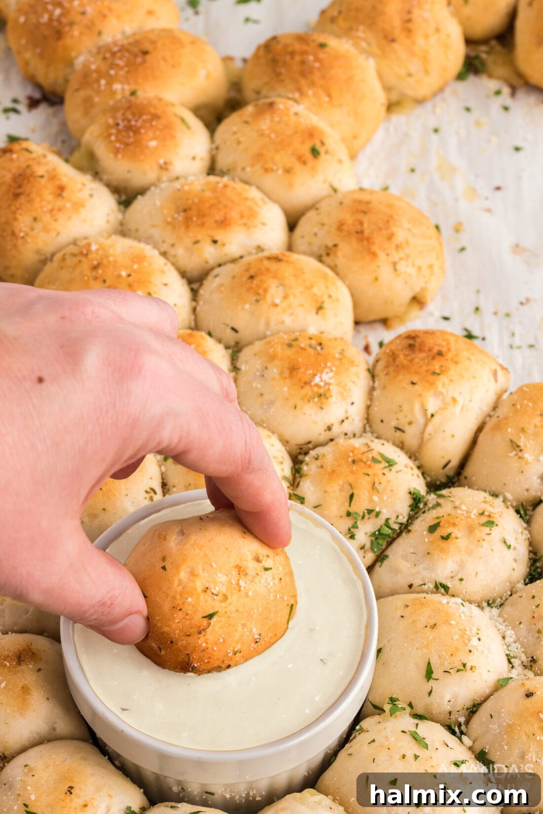 dipping bread in ranch