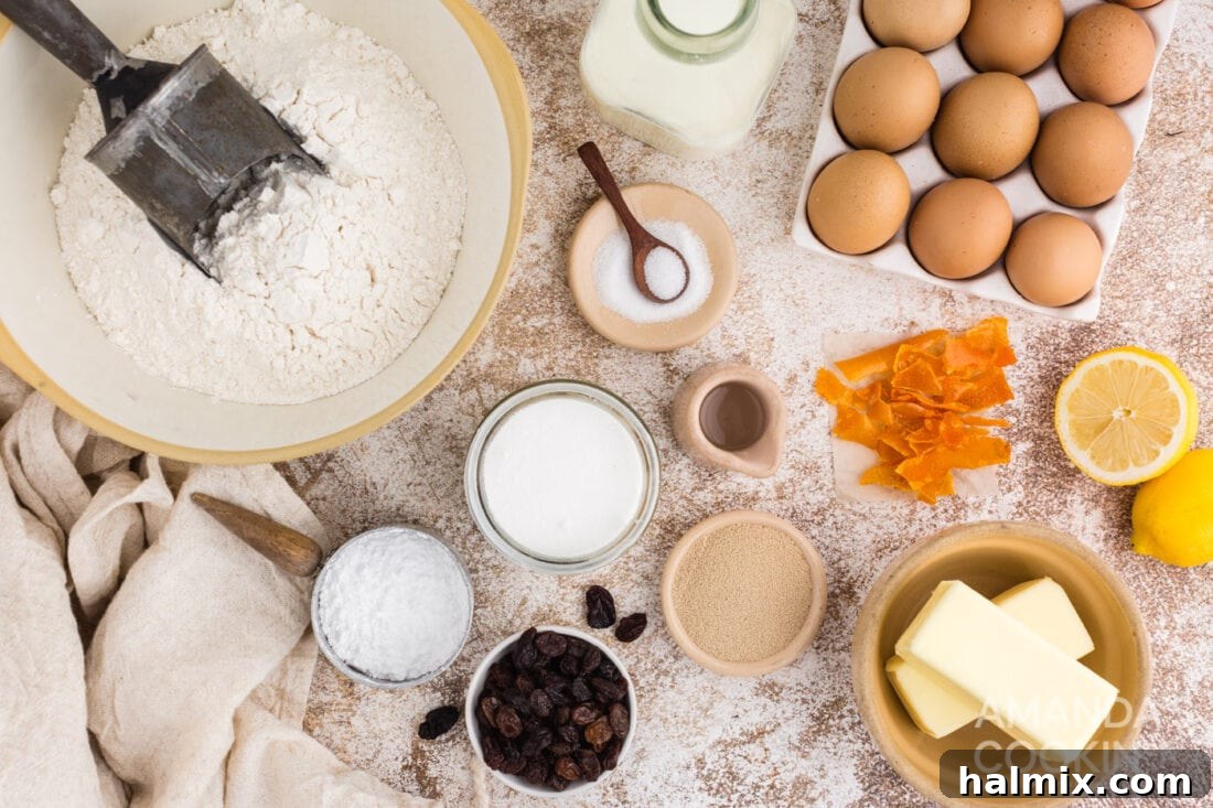 Spiced Easter Delights 4 Assortment of ingredients for Hot Cross Buns laid out