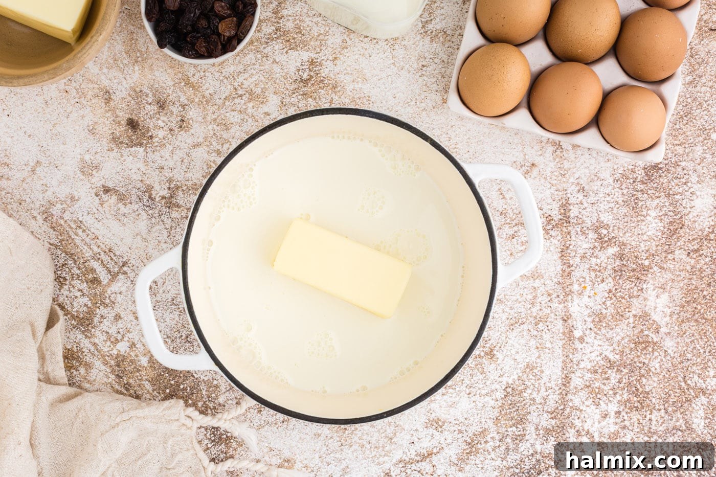 Spiced Easter Delights 6 Milk and butter warming in a saucepan