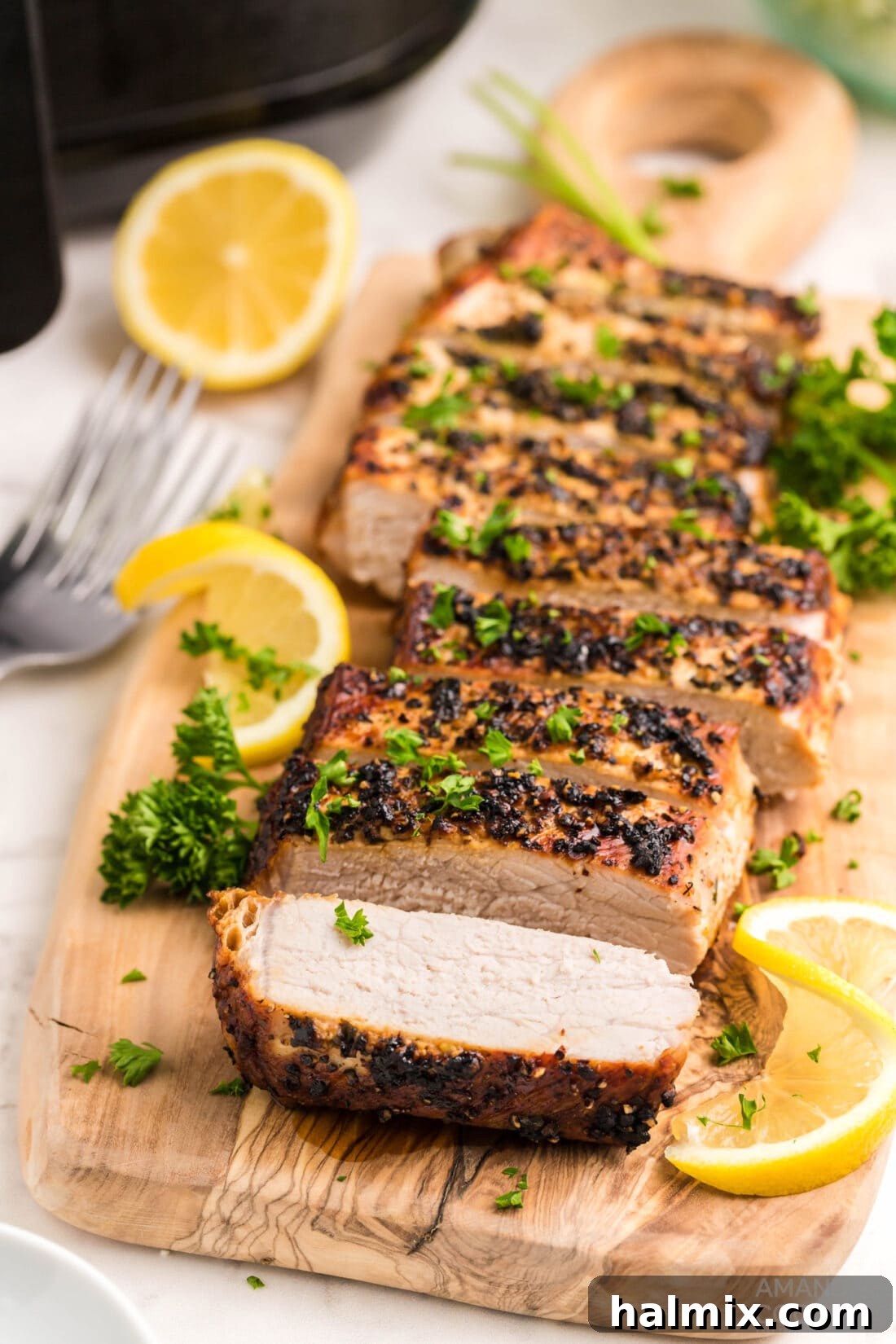 sliced Air Fryer Pork Tenderloin