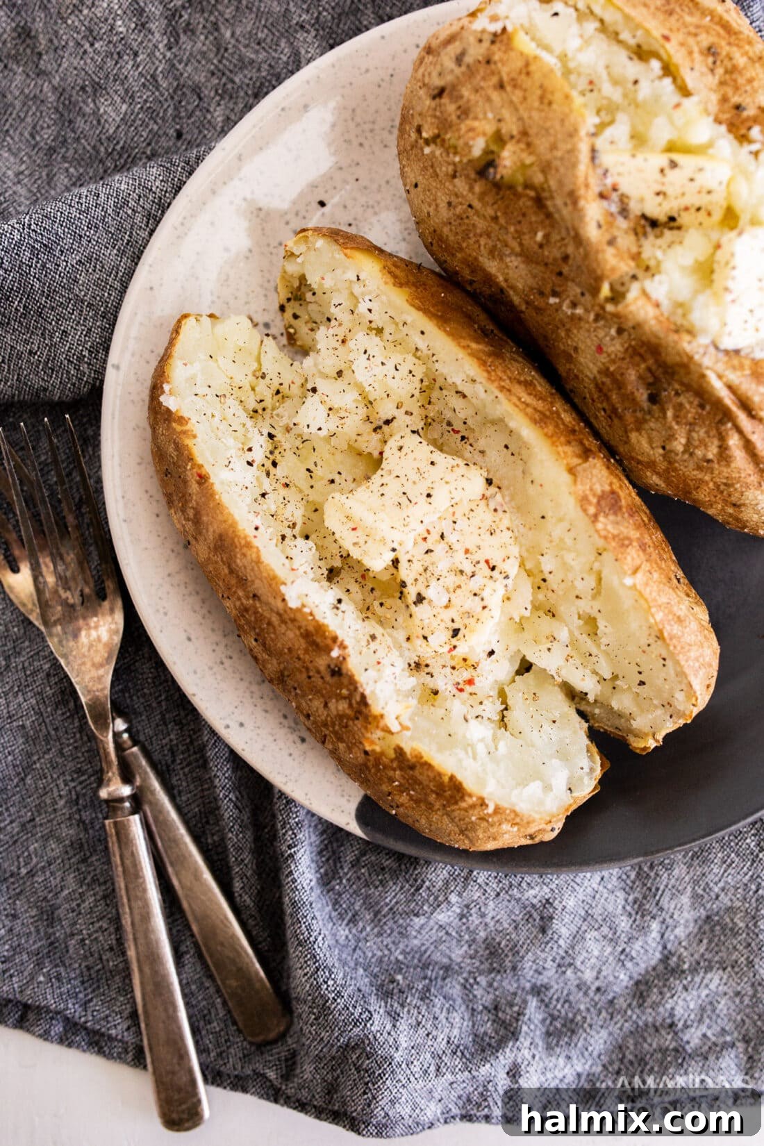 air fried baked potato with butter