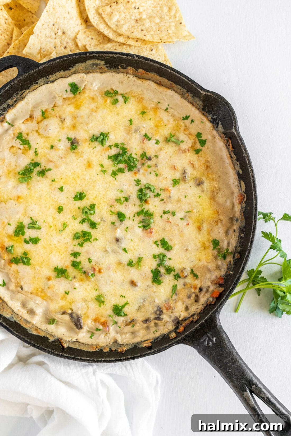 Philly Cheesesteak Dip in a cast iron skillet
