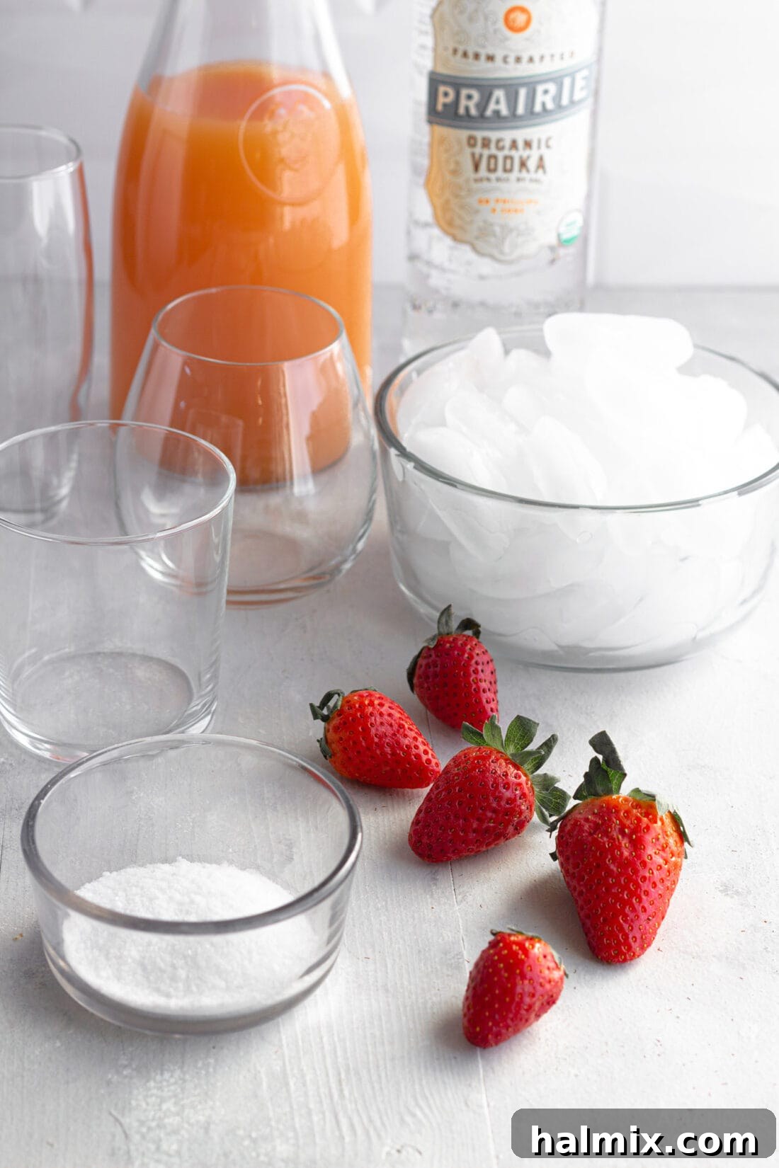 Ingredients for Frozen Strawberry Salty Dog Cocktails