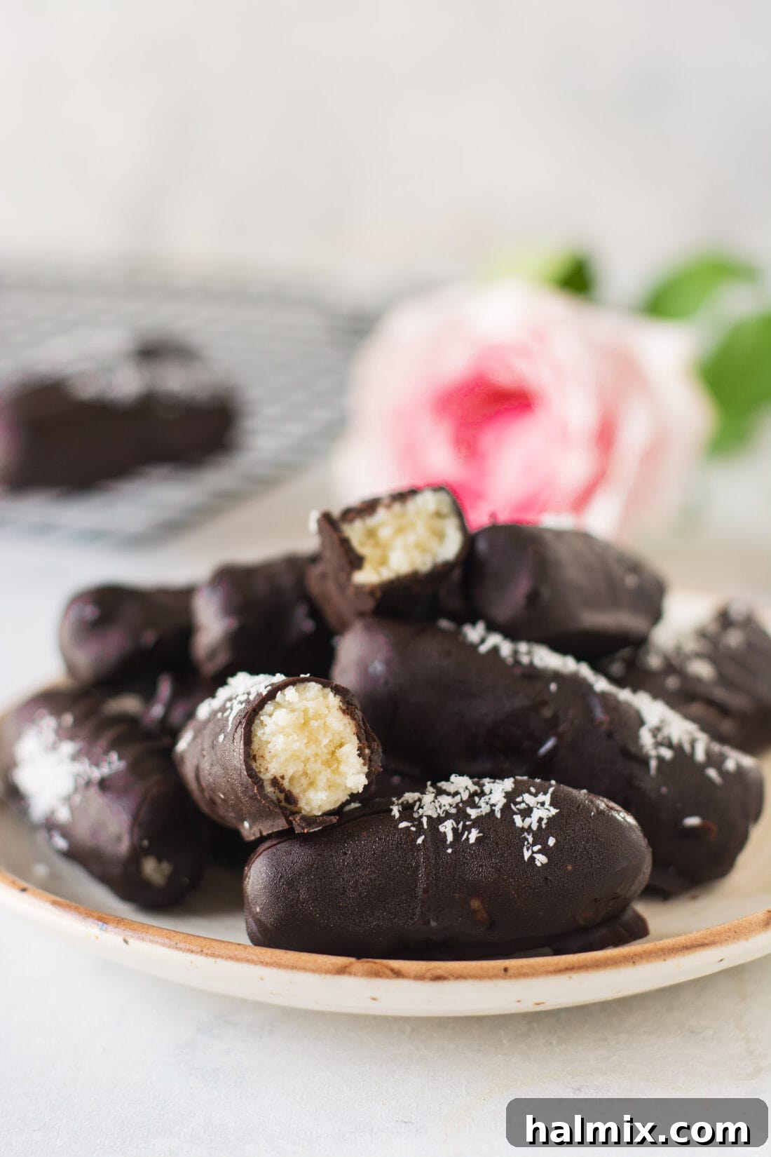 Irresistible Homemade Bounty Bars 2 plate of homemade bounty bars
