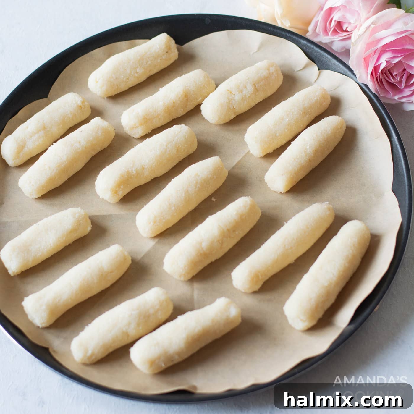 rolled coconut filling on parchment paper