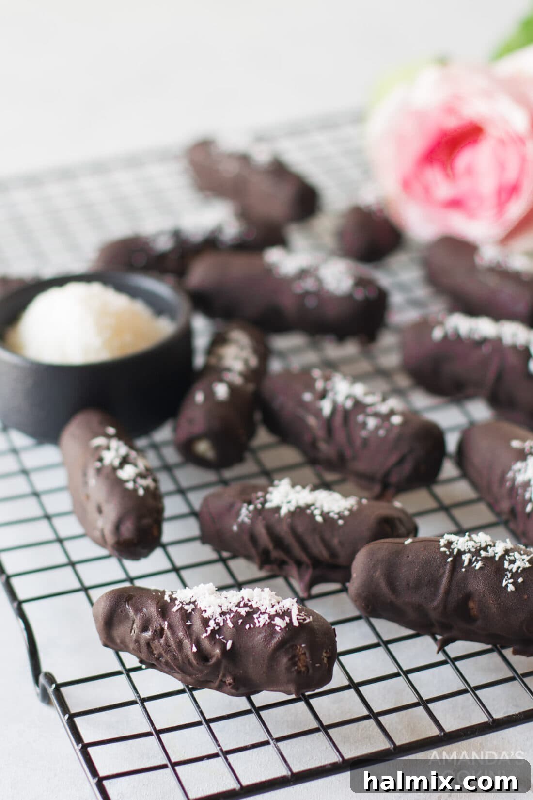 Irresistible Homemade Bounty Bars 9 wire rack of homemade bounty bars