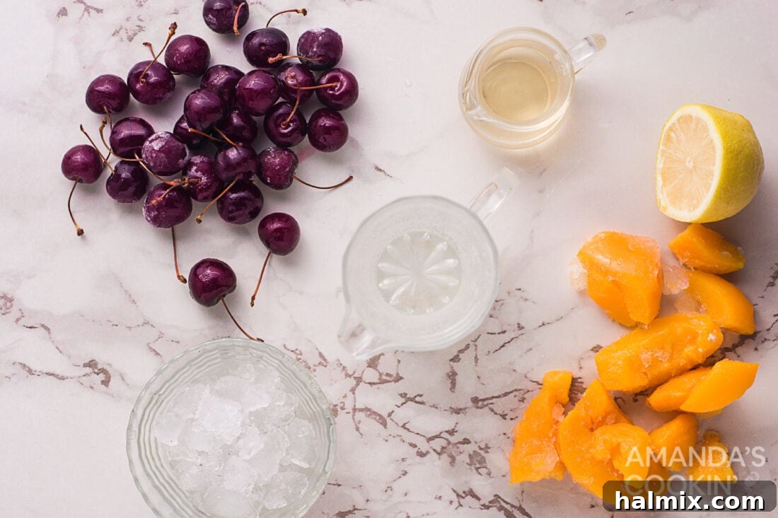 ingredients for making peach cherry slushies