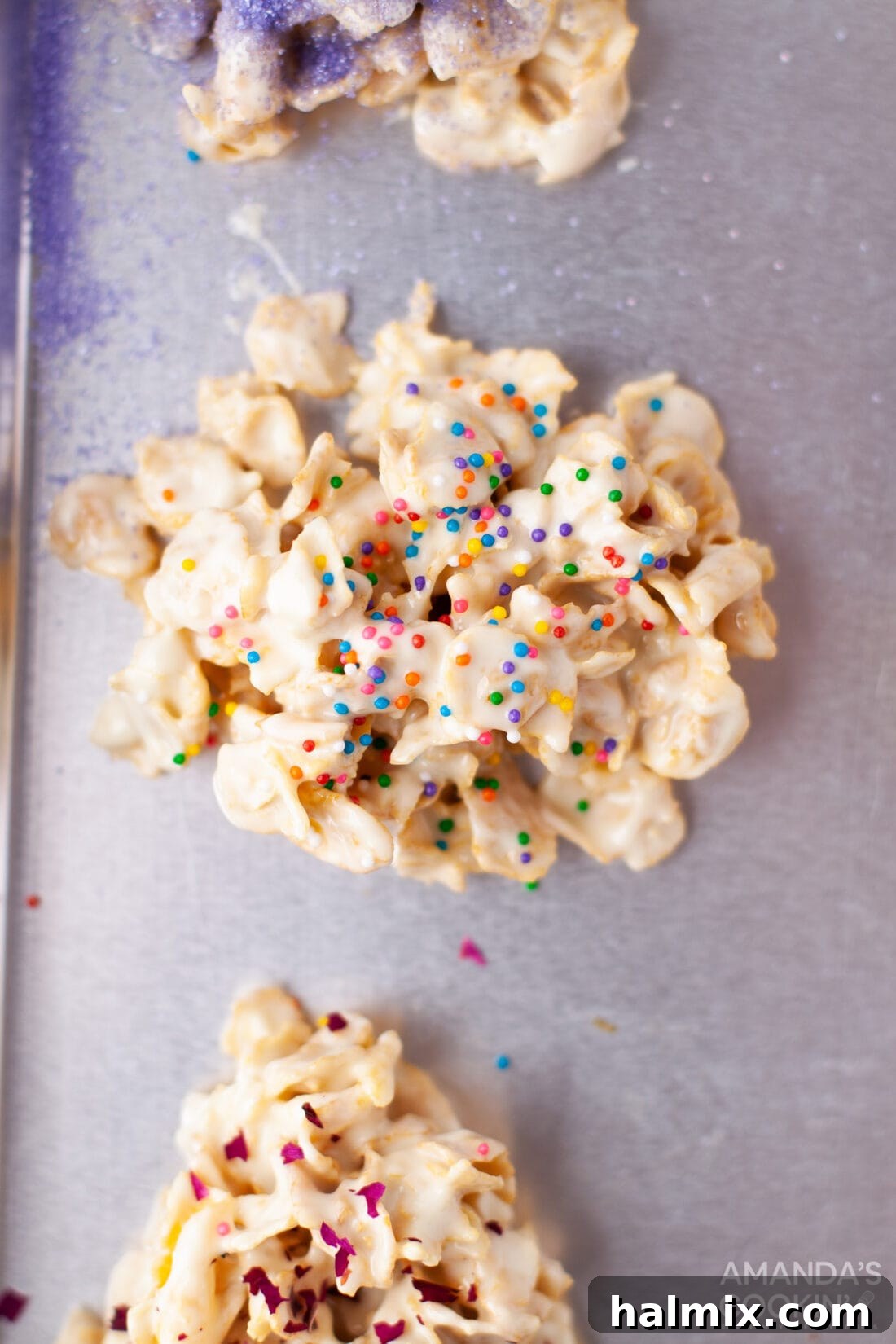 Effortless Cornflake Crunch 3 No bake cornflake cookie drizzled with elegant white chocolate for a delightful variation.