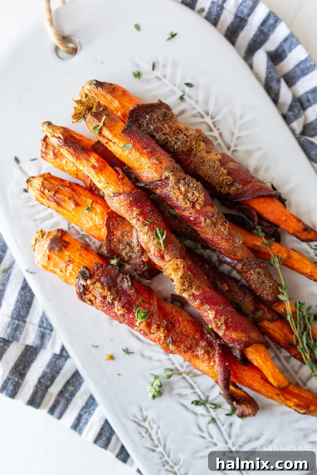 plate of candied bacon wrapped carrots