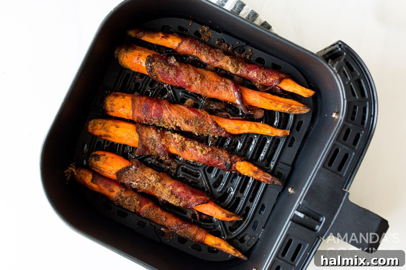 cooked bacon wrapped carrots in air fryer
