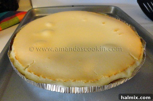 A close up photo of a baked lemonade cheesecake.