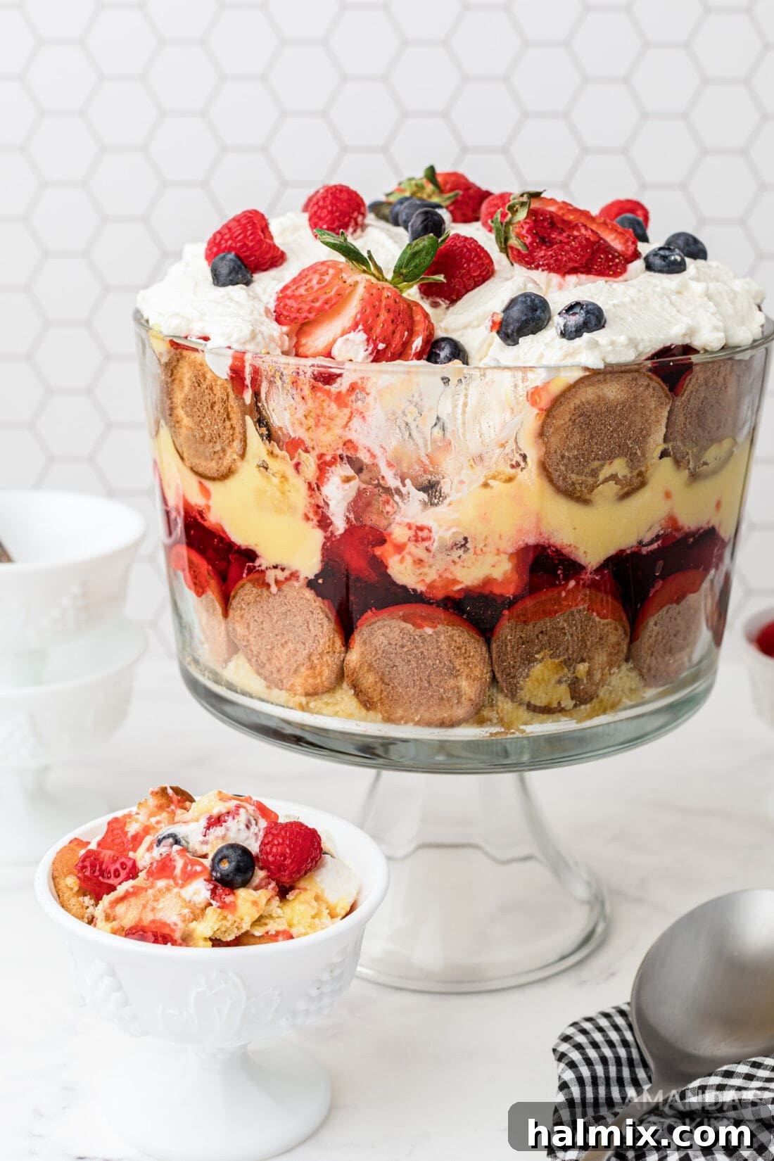 Rainbow Jello Dessert 12 Close-up of Jello Trifle layers showing fruit and pudding