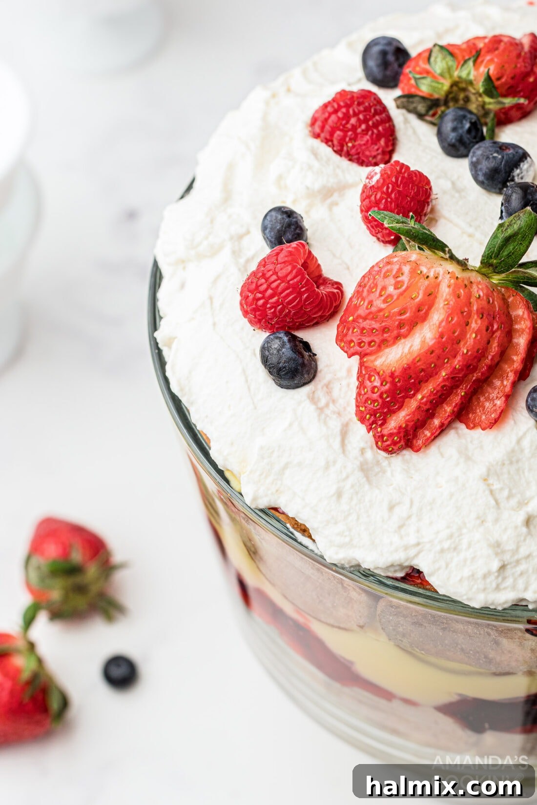 Rainbow Jello Dessert 3 Overhead view of a beautifully layered Jello Trifle