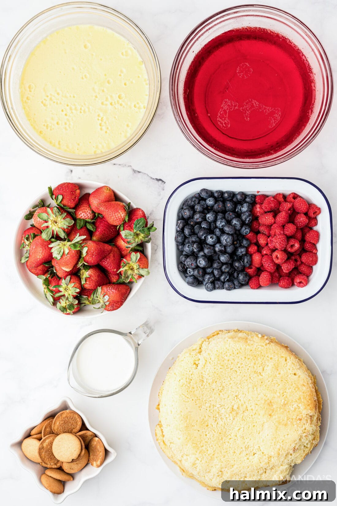 Rainbow Jello Dessert 4 Assortment of fresh ingredients for Jello Trifle