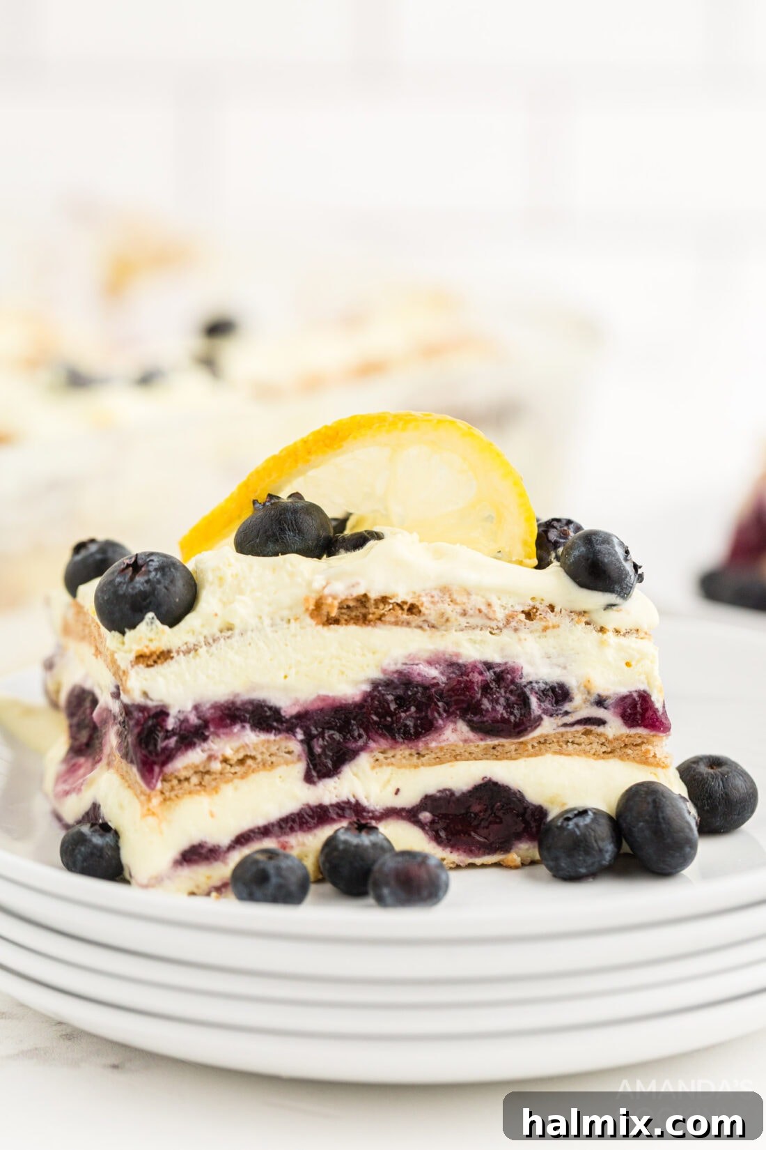 Zesty Lemon Blueberry No-Bake Delight 13 slice of Lemon Blueberry Icebox Cake