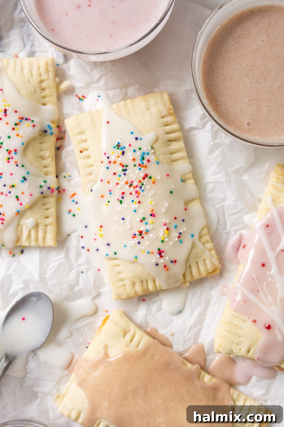 Freshly baked homemade pop tarts on a cooling rack, glazed and ready to eat