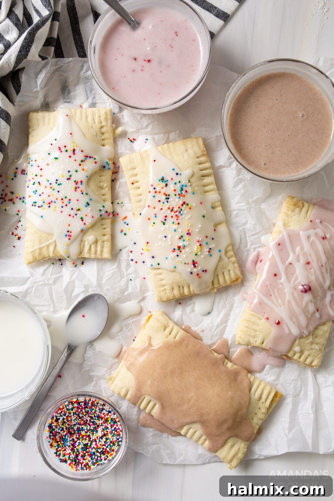 Close-up of a homemade pop tart, showing the flaky crust and glaze