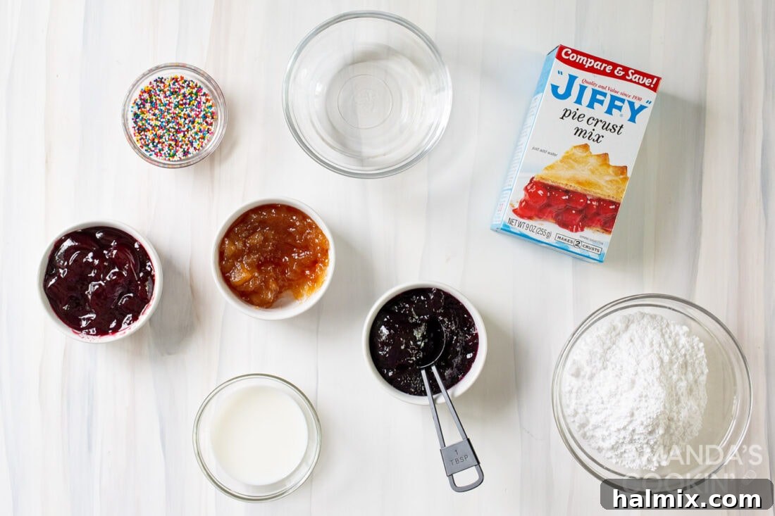 Ingredients for homemade pop tarts laid out on a kitchen counter