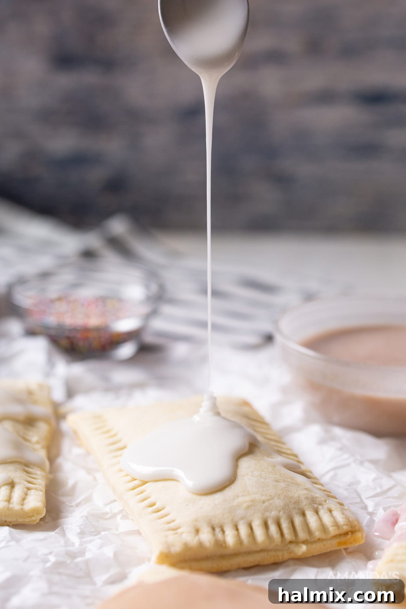 Glaze being poured over a pop tart