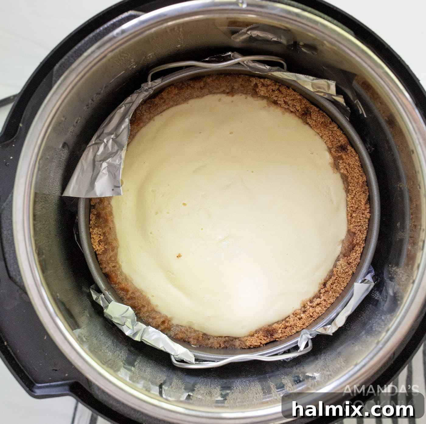 baked cheesecake inside an instant pot